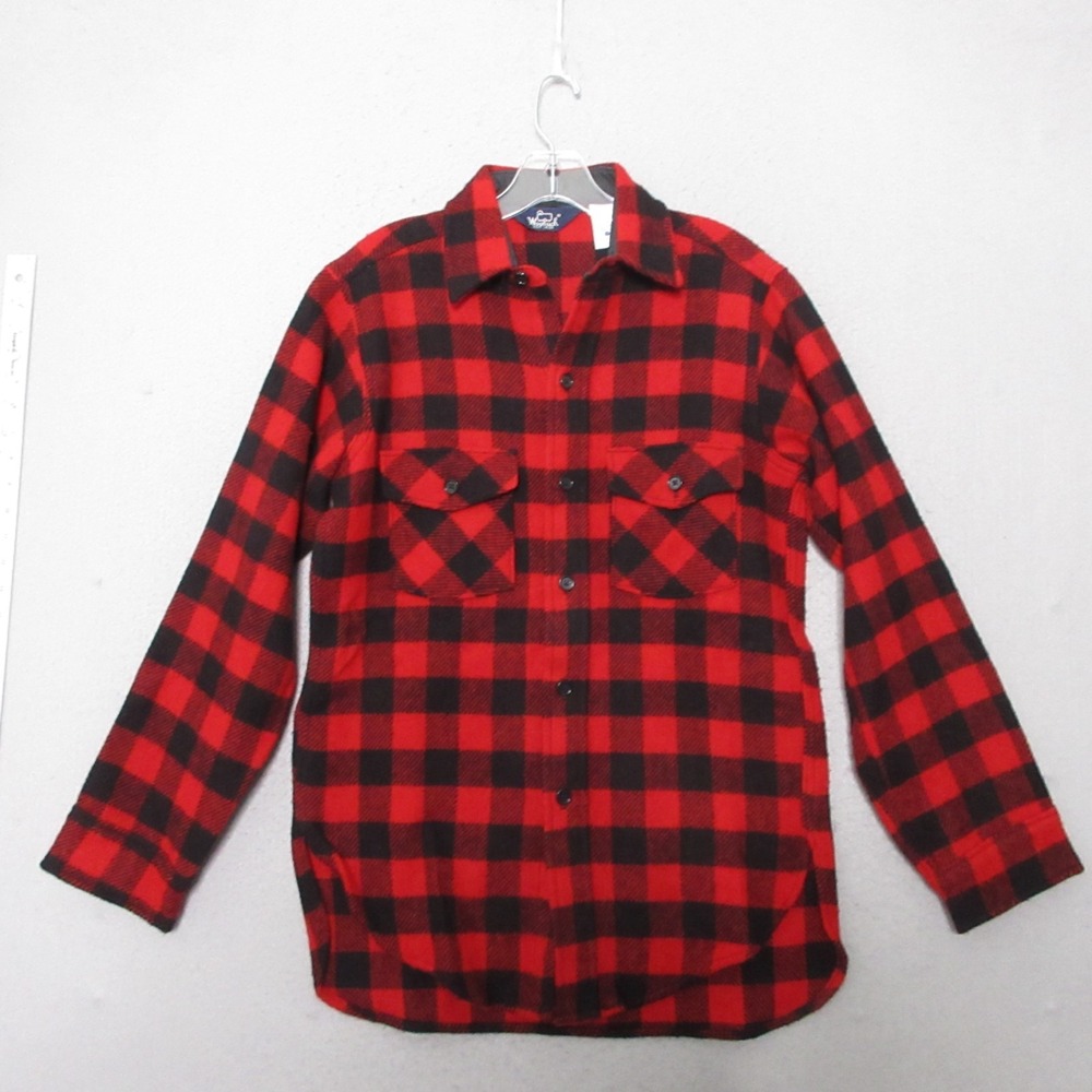 Vintage Woolrich Shirt Men Small‎ Red Black Buffalo Plaid Wool Blend Made in USA